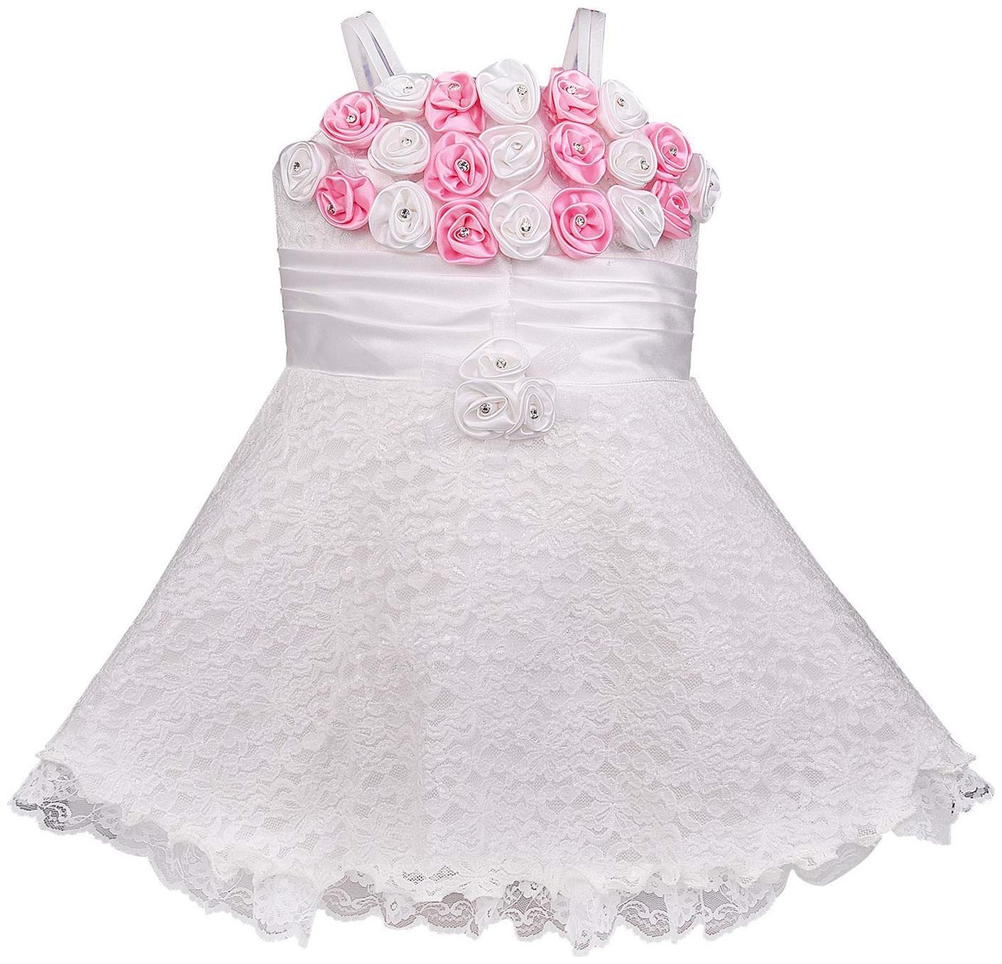 

Silver Kraft Baby girl Net Embellished Princess frock - White