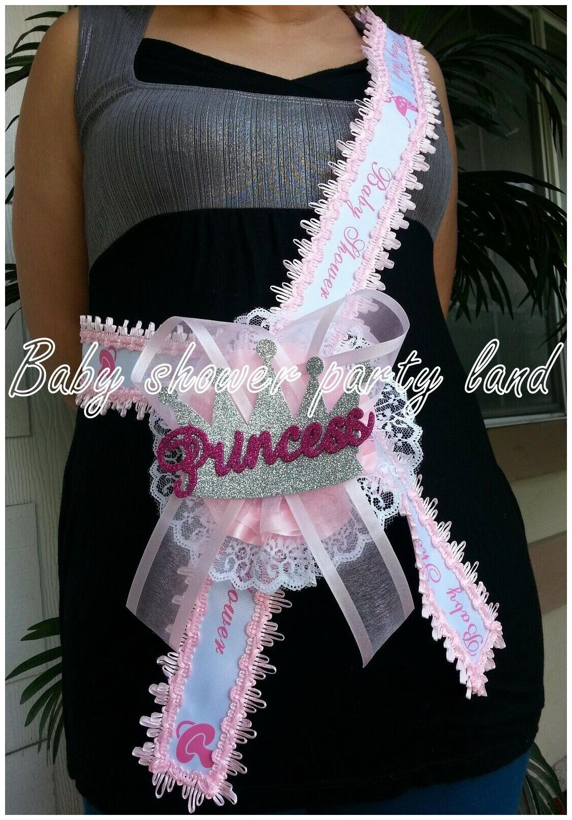 

Baby Shower Mom To Be It s a Girl Sash with Princess Crown Pink Ribbon Corsage