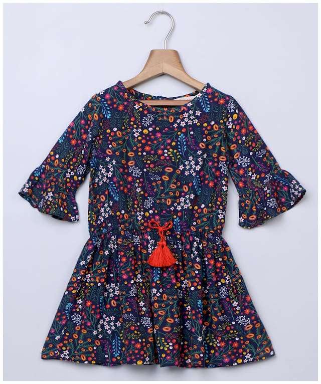 BE Baby girl Viscose Printed Princess frock - Blue