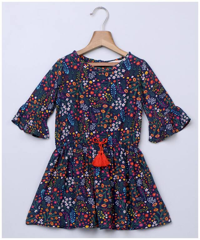 BE Baby girl Viscose Printed Princess frock - Blue