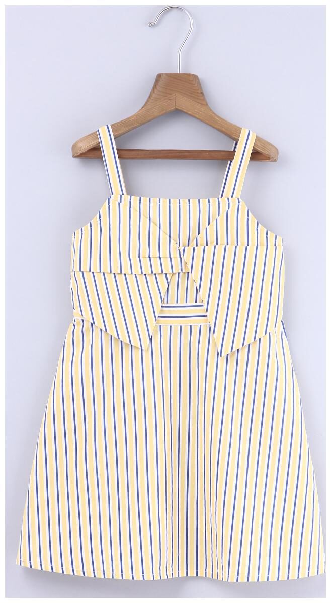 

Beebay Baby Girl 100 Cotton Woven Yellow Blue Stripe Bow Dress (Yellow)