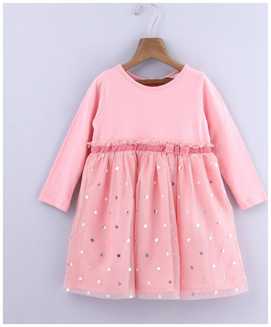 

Beebay Baby Girl 100 Polyester Knitted Pink Star Print Net Dress (Pink)