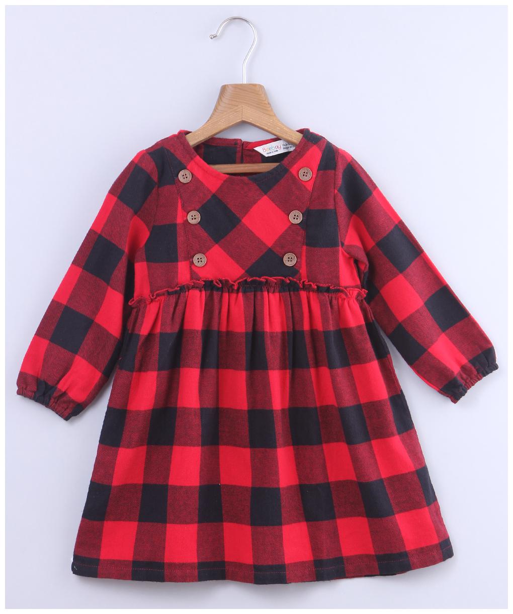 

Beebay Baby girl Cotton blend Checked Princess frock - Red