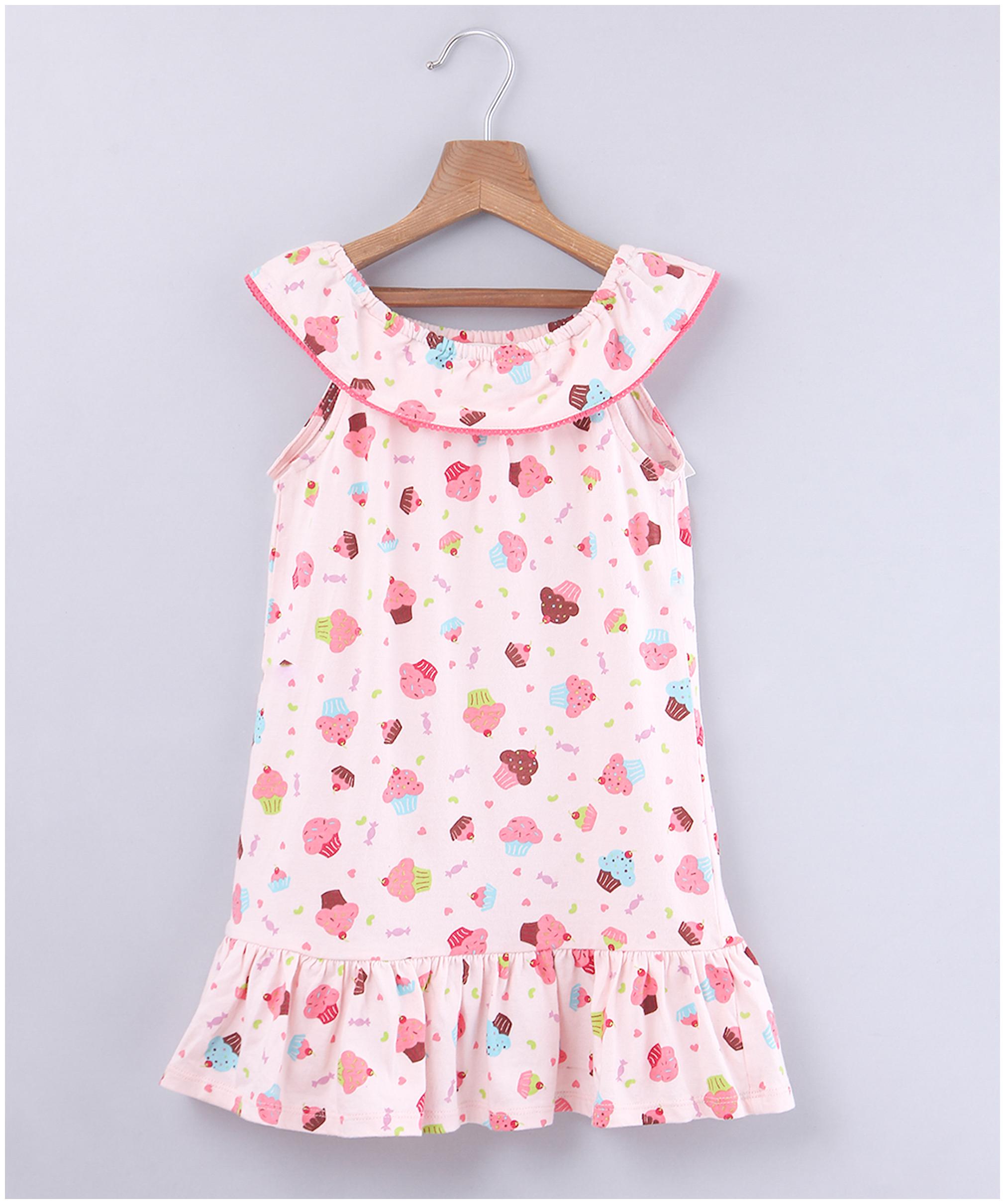 

Beebay Pink Cotton Sleeveless Knee Length Princess Frock ( Pack of 1 )