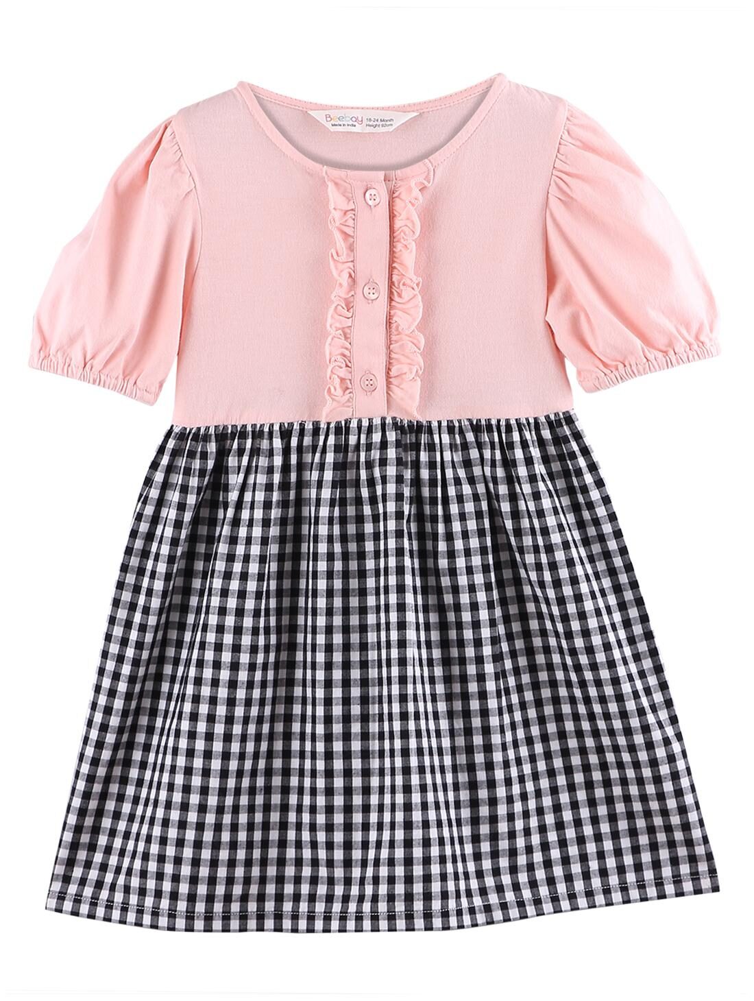 

Beebay Black Cotton Short Sleeves Knee Length Princess Frock ( Pack of 1 )