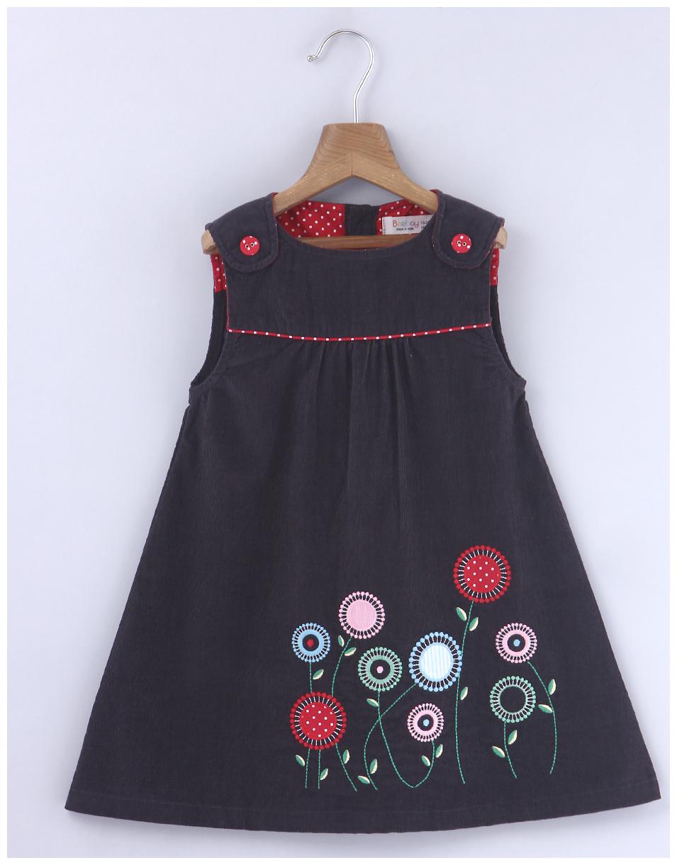 

Beebay Girls Cotton Woven Floral Emb Corduroy Pinafore Dress (Grey)