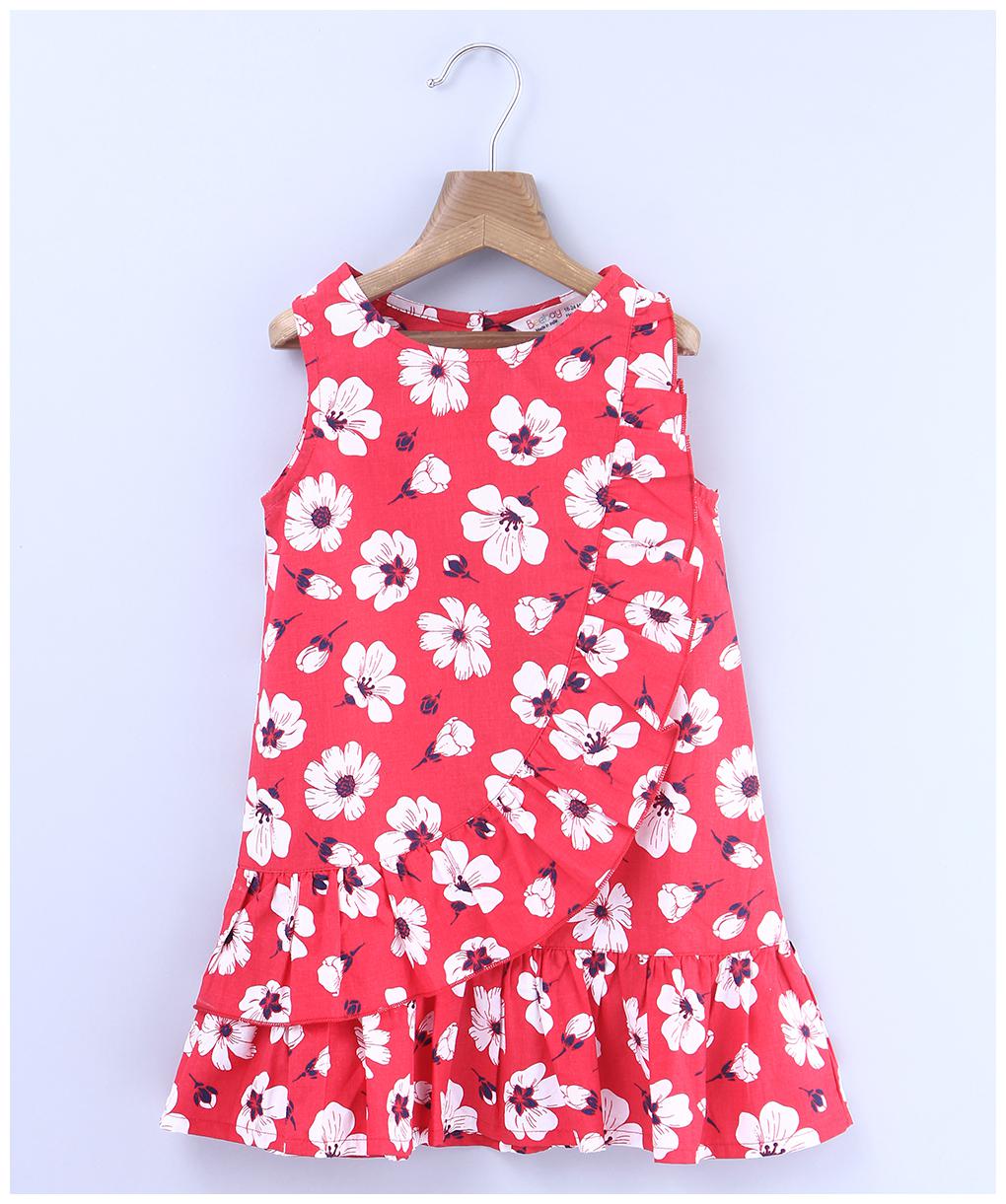

Beebay Girls 100 Cotton Woven Red and White Floral Dress (Red)