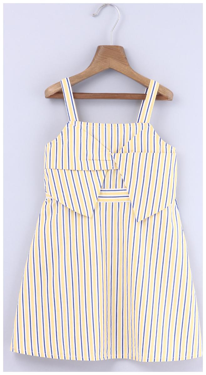 

Beebay Girls 100 Cotton Woven Yellow Blue Stripe Bow Dress (Yellow)