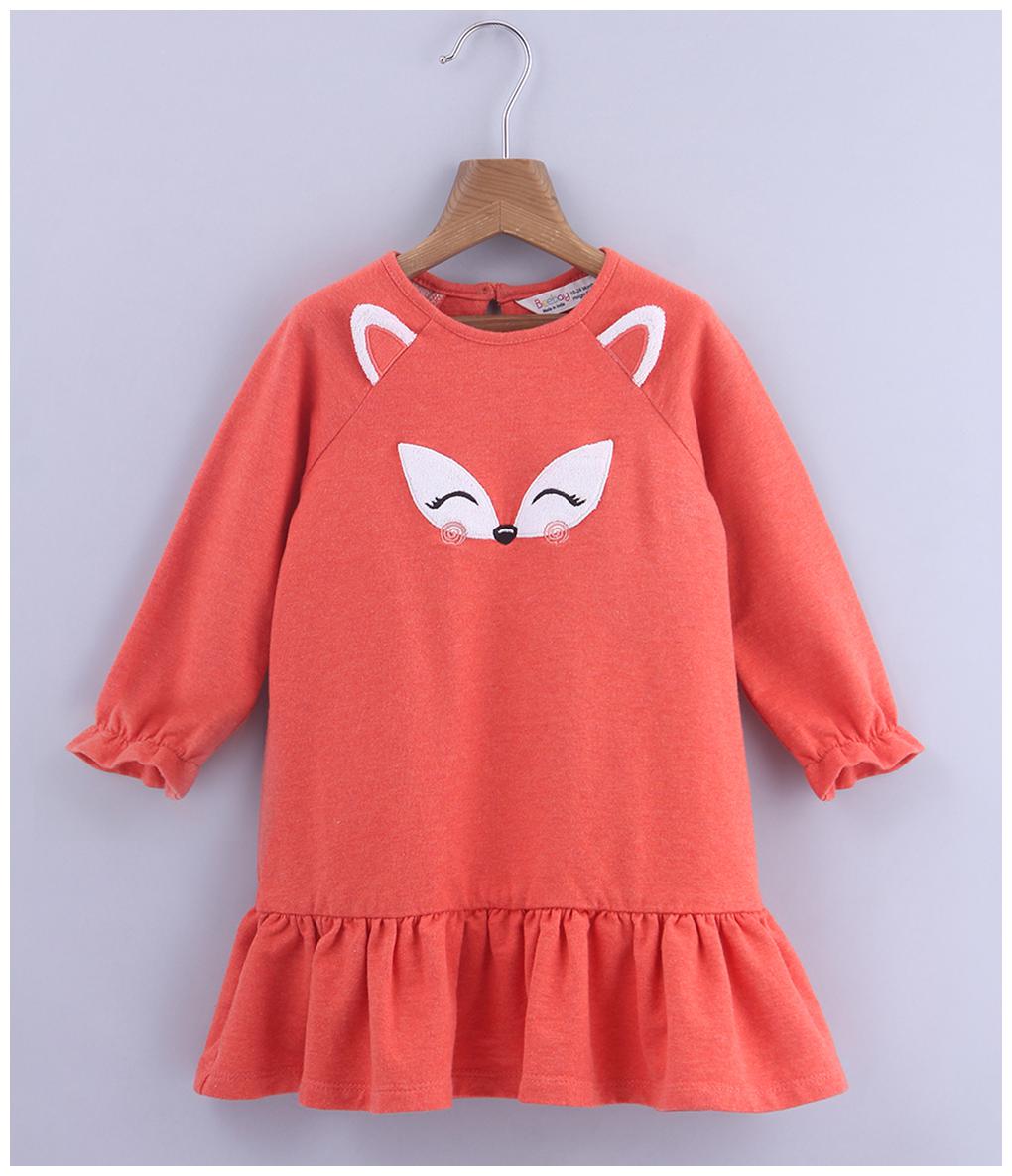 

Beebay Girls Cotton Knitted Fox Applique Dress (Rust)