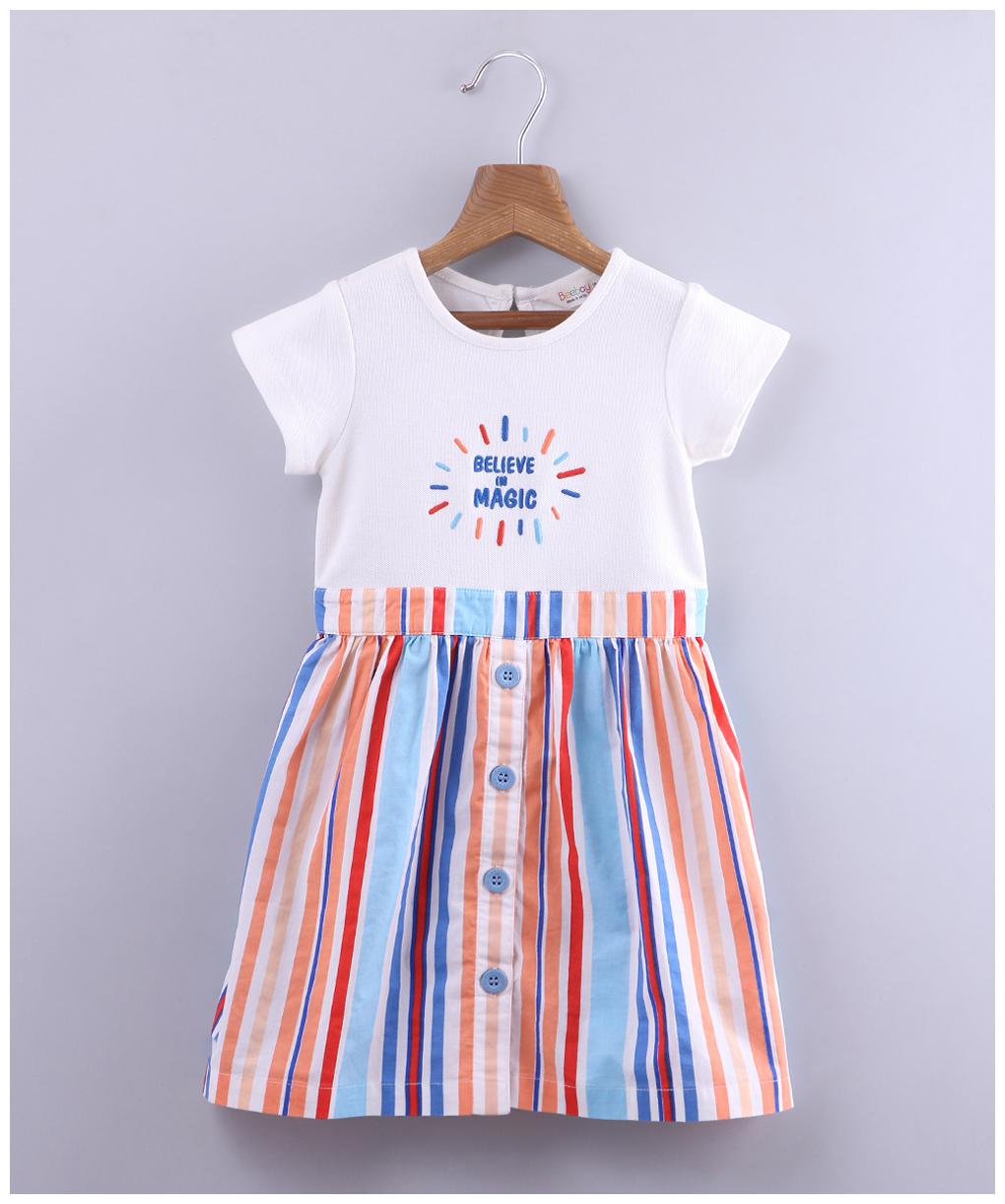 

Beebay Multi Cotton Blend Short Sleeves Knee Length Princess Frock ( Pack of 1 )