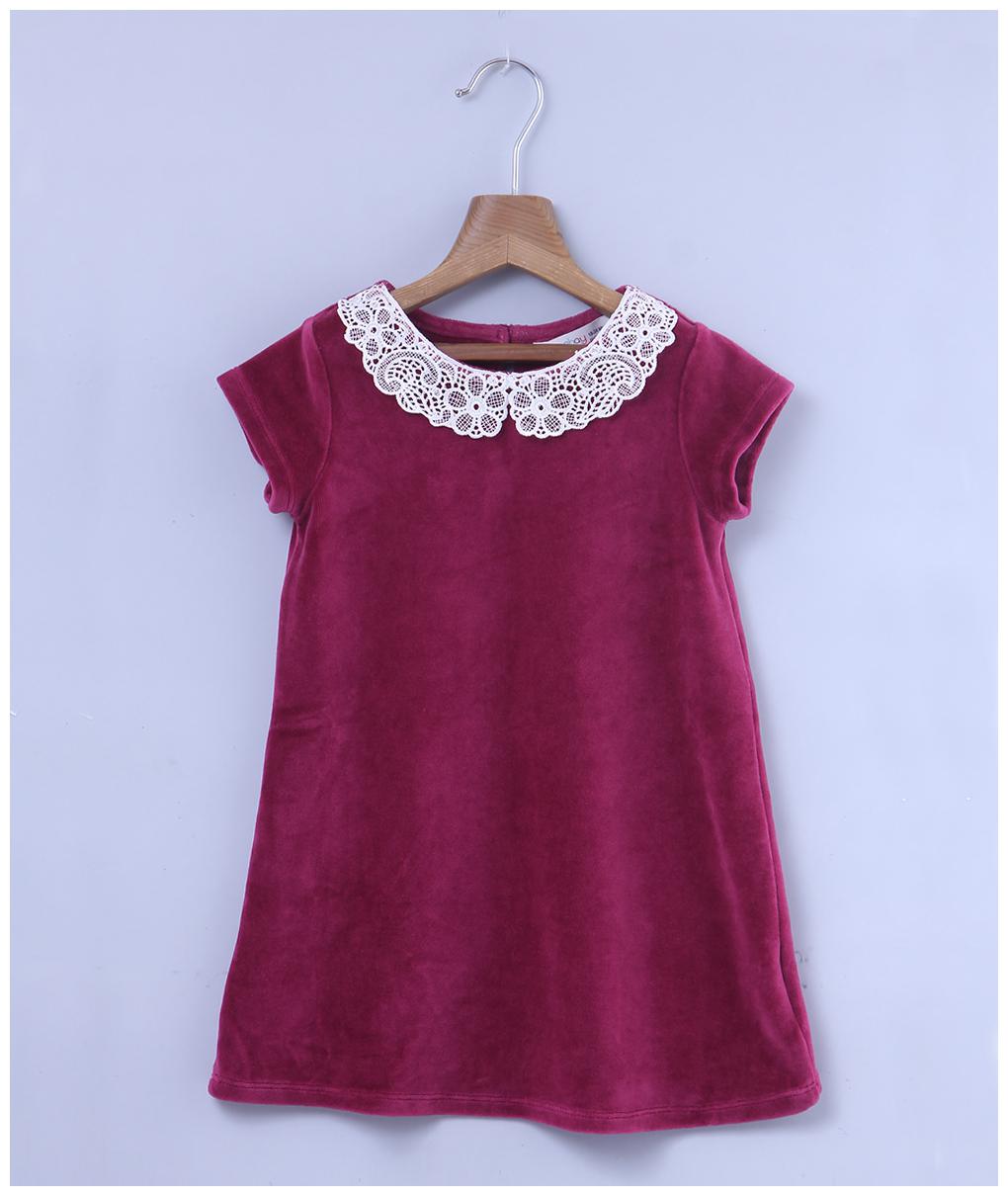

Beebay Girls MIX Lace Collar Velour Dress (Wine)