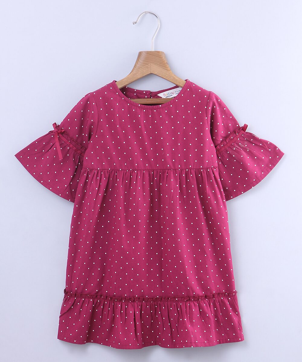 

Beebay Maroon Cotton 3 4th Sleeves Knee Length Princess Frock ( Pack of 1 )