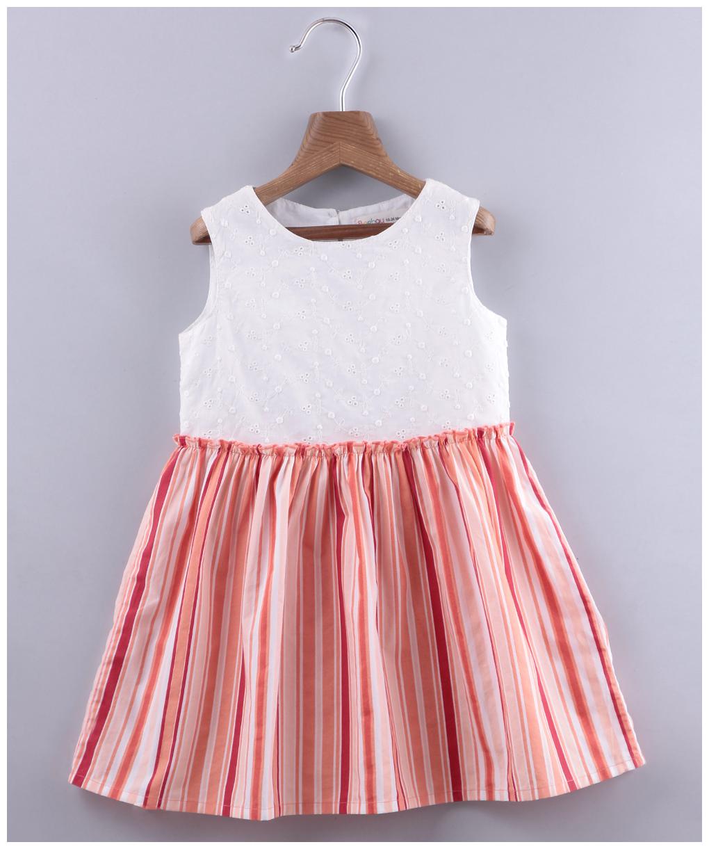 

Beebay Girls Schiffli Embroidered Stripe Dress Orange