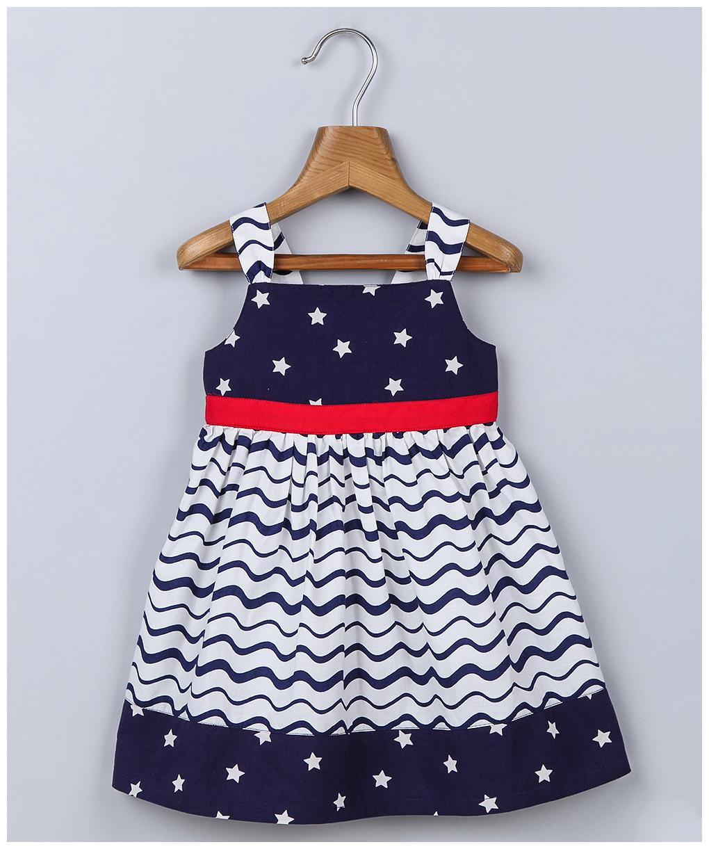 

Beebay Blue Cotton Blend Sleeveless Knee Length Princess Frock ( Pack of 1 )