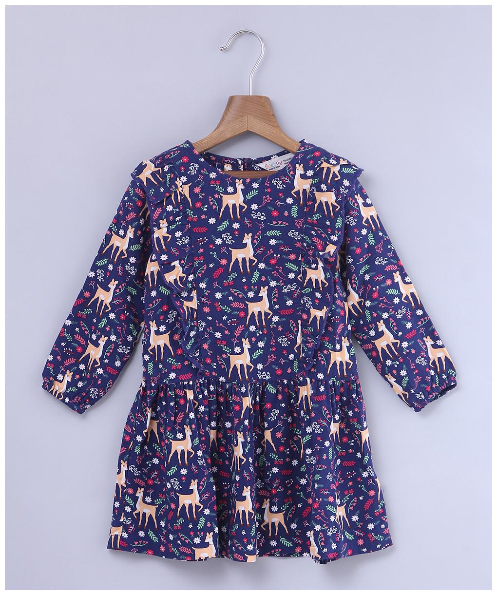 

Beebay Girls Viscose Deer Print Dress (Navy)