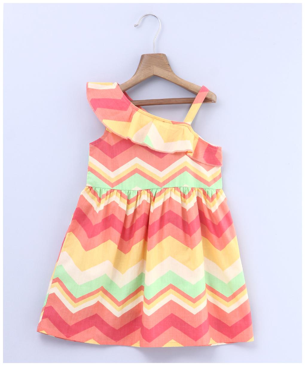 

Beebay Girls 100 Cotton Woven Chevron Print Frill Dress (Orange)