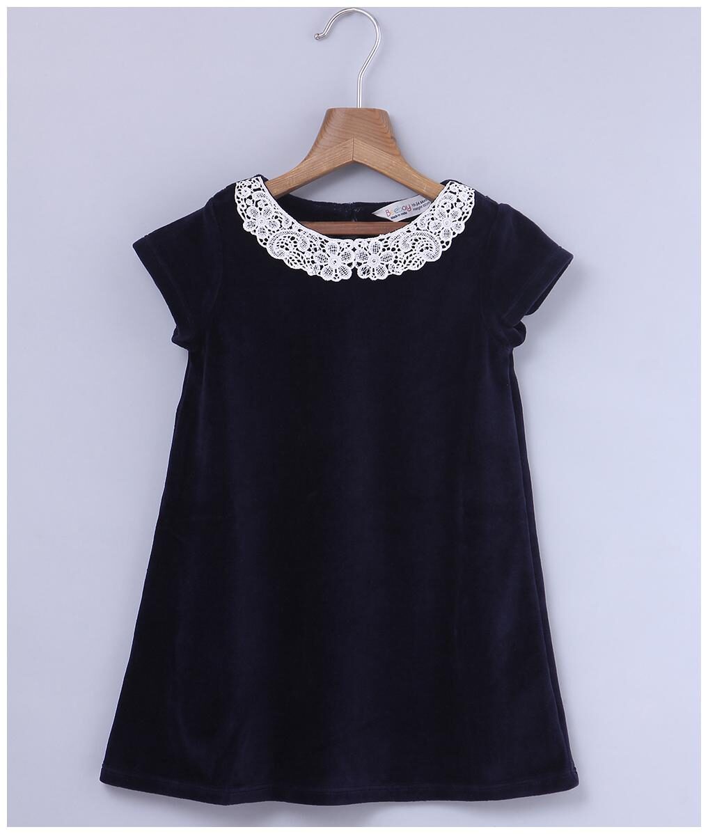 

Beebay Girls MIX Lace Collar Velour Dress (Navy)