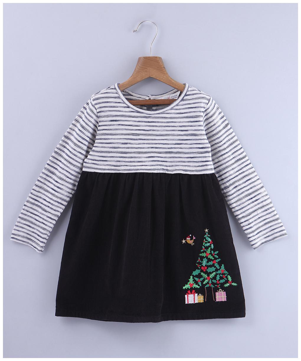 

Beebay Girls 100 Cotton Knitted Christmas Tree Embroidered Dress (Black)