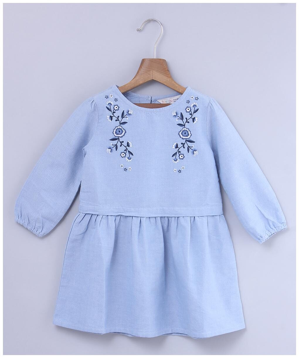 

Beebay Girls 100 Cotton Woven Chambray Embroidered Dress (Blue)