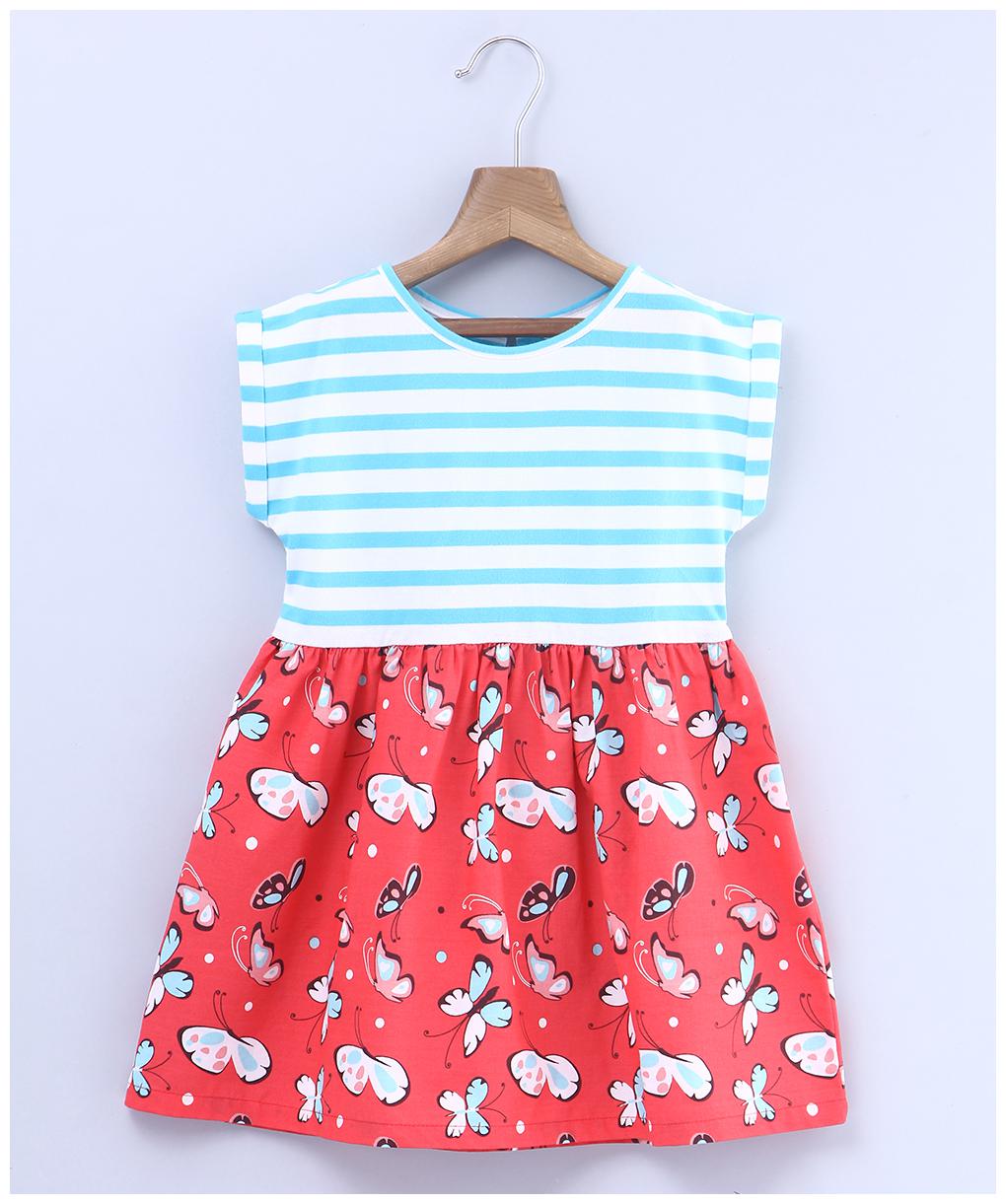 

Beebay Girls 100 Cotton Woven Butterfly Stripe Dress (Red)
