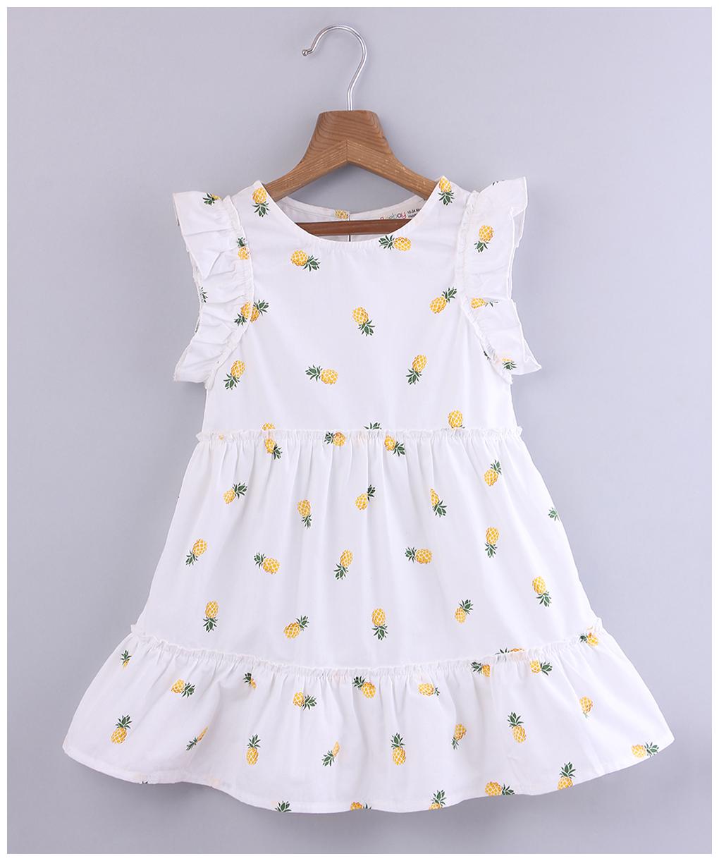 

Beebay Girls Ruffled Sleeves Pineapple Print Dress White