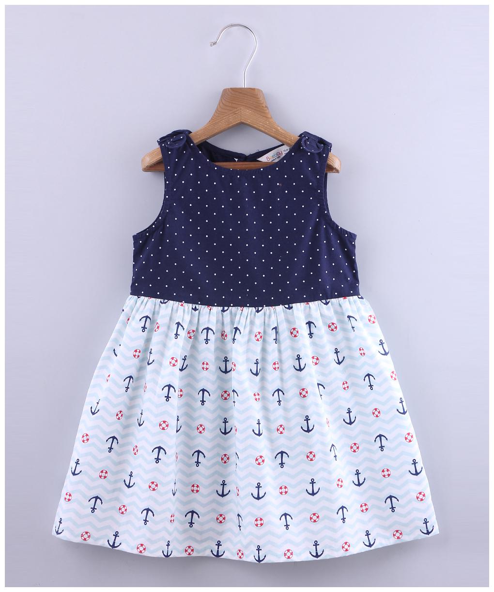 

Beebay Blue Cotton Blend Sleeveless Knee Length Princess Frock ( Pack of 1 )