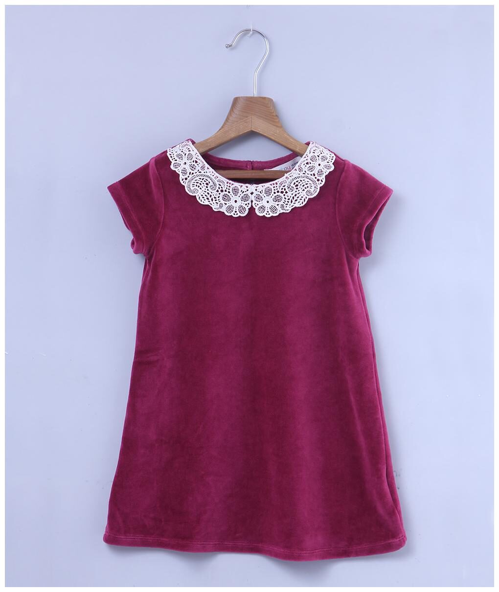 

Beebay Girls MIX Lace Collar Velour Dress (Wine)