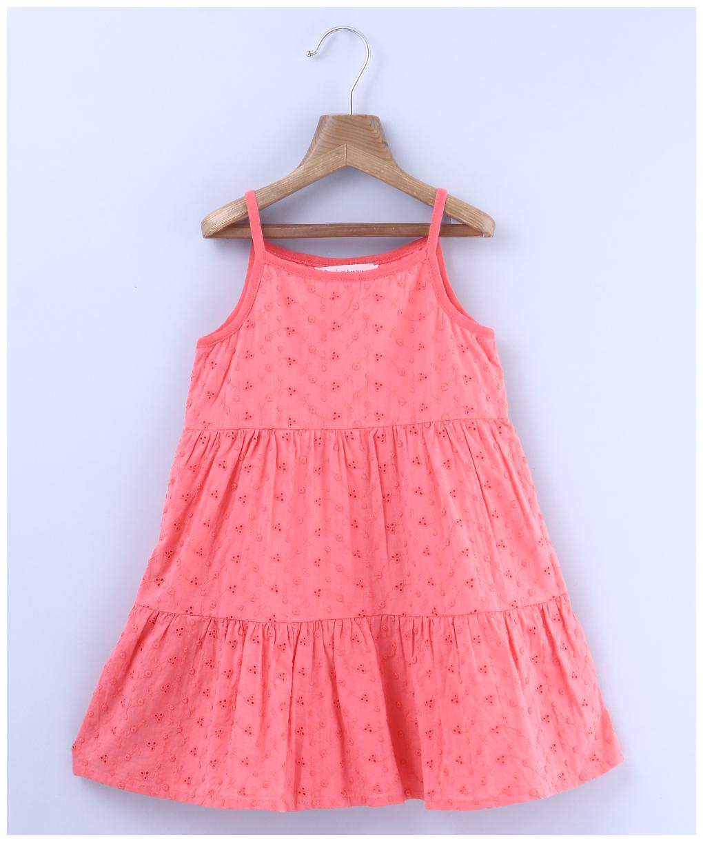 

Beebay Girls 100 Cotton Woven All Over Eyelet Embroidered Dress (Peach)