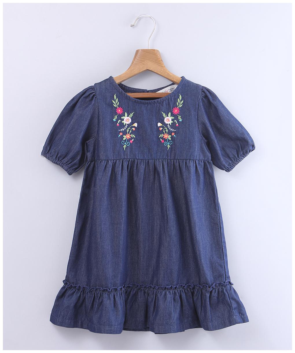 

Beebay Blue Cotton Short Sleeves Knee Length Princess Frock ( Pack of 1 )