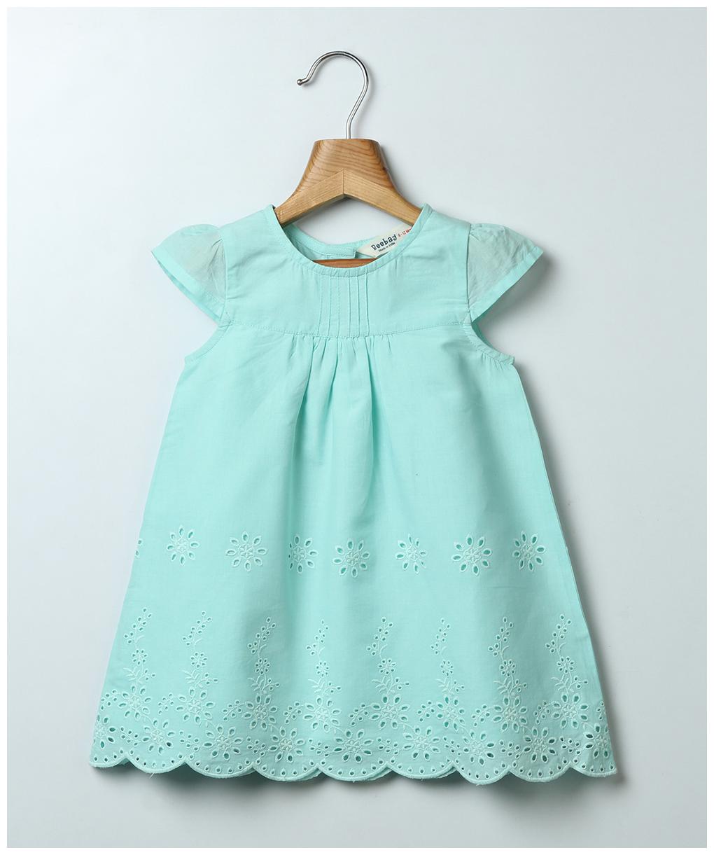 

Beebay Girls Turq Schiffli Embroidered Dress Turq