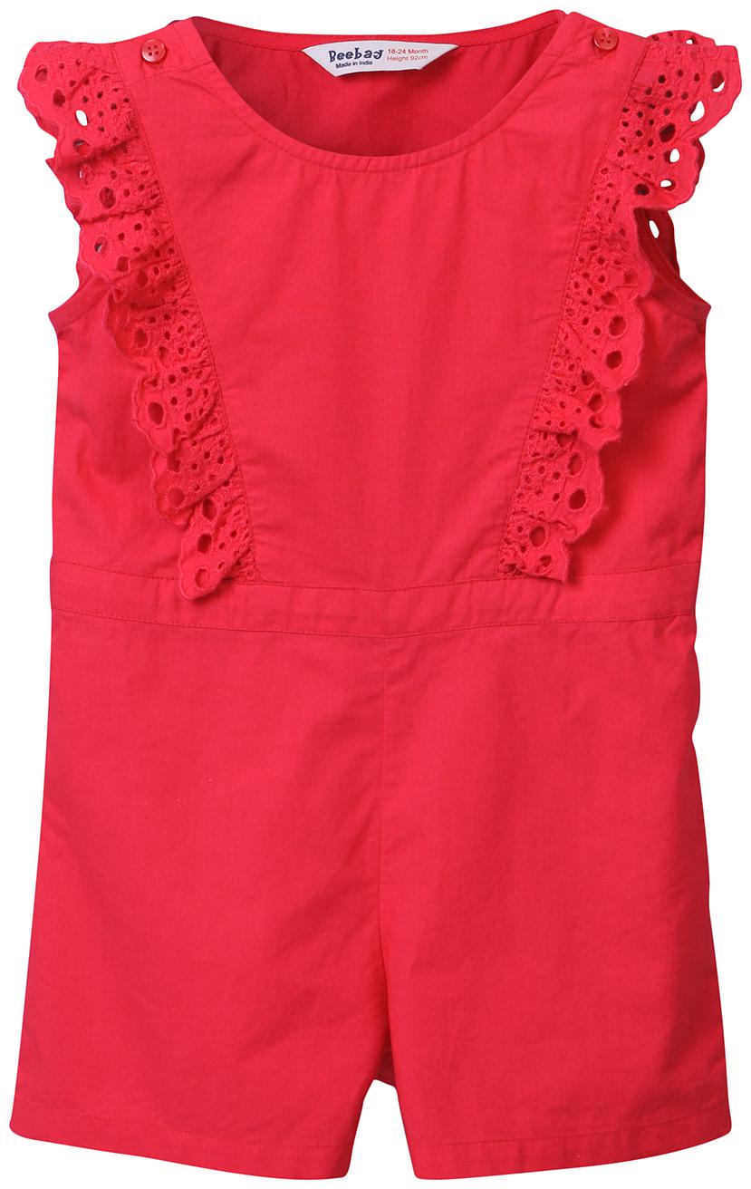 

Beebay Baby girl Cotton Solid Jumpsuit - Red