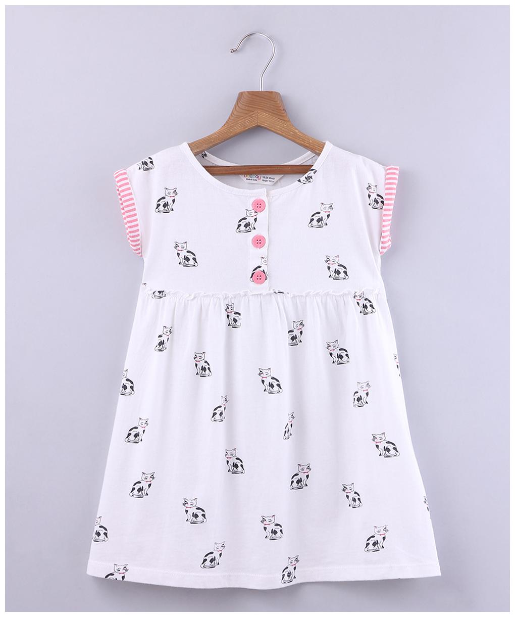 

Beebay Girls Cat Print Jersey Dress White