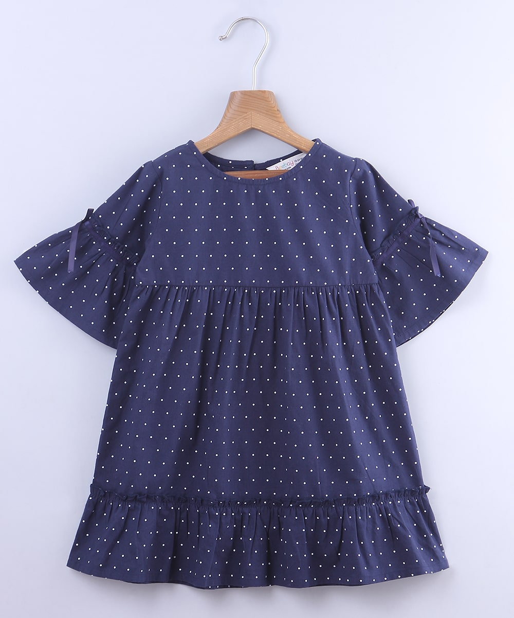 

Beebay Blue Cotton 3 4th Sleeves Knee Length Princess Frock ( Pack of 1 )