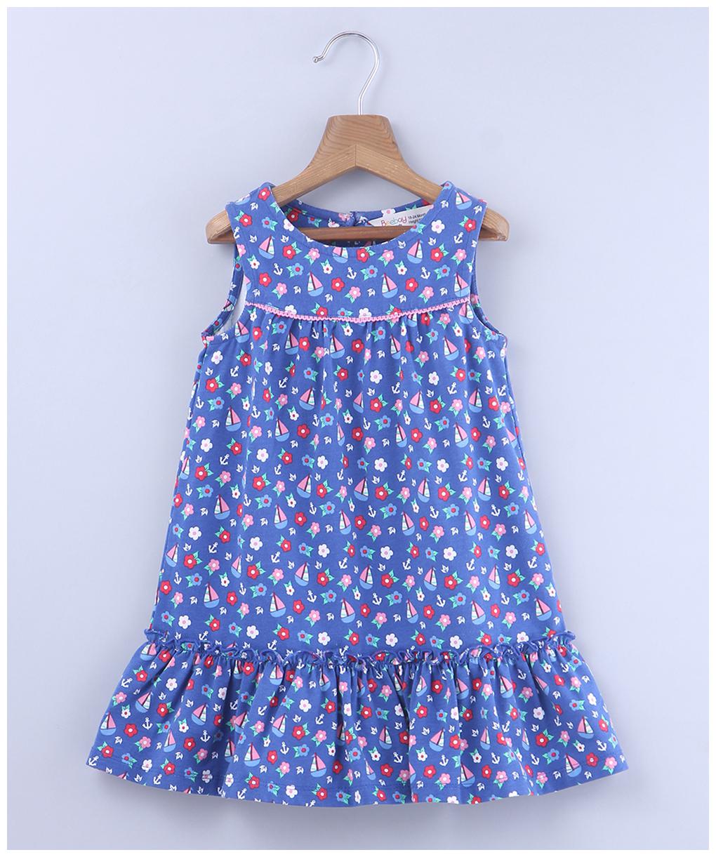

Beebay Baby girl Blended Printed Princess frock - Blue