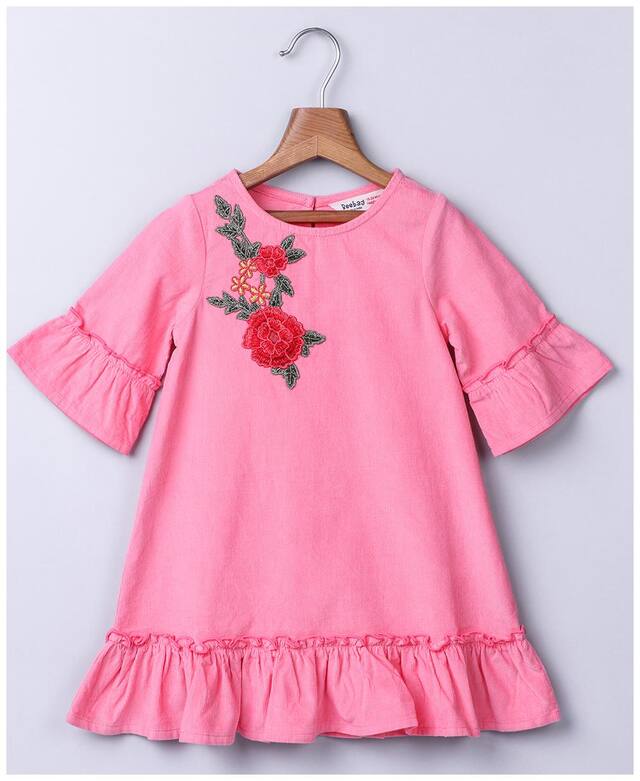 Beebay Girls Pink Corduroy Rose Embroidered Dress (6-7 Yrs)