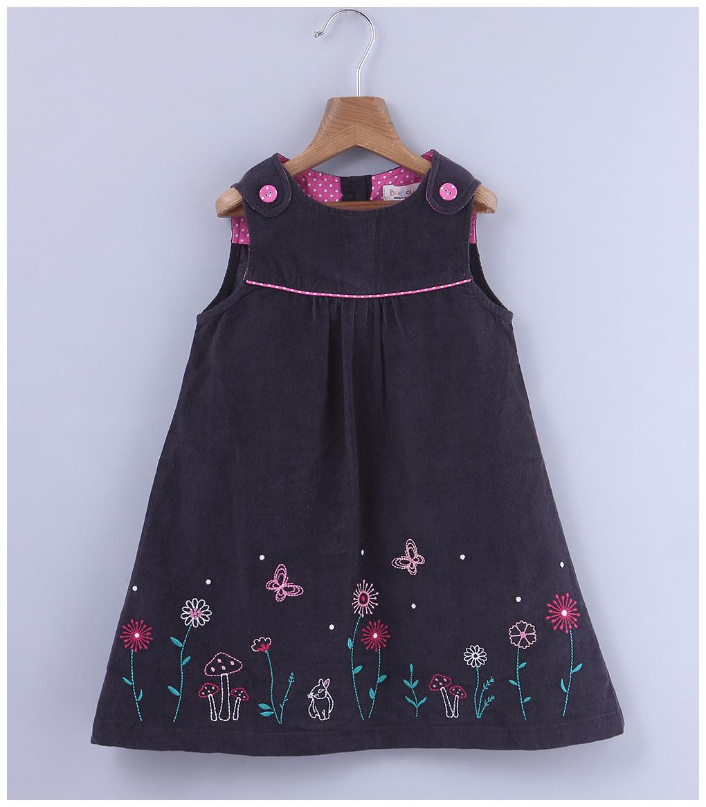 

Beebay Girls Cotton Woven Floral Embroidered Pinafore Dress (Grey)