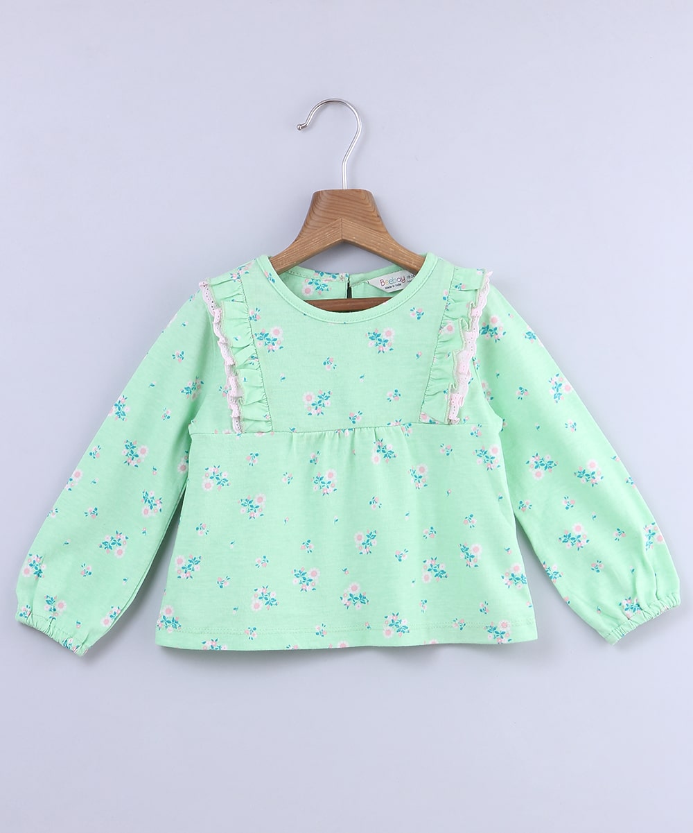 

Beebay Cotton Floral Top for Baby Girl - Green