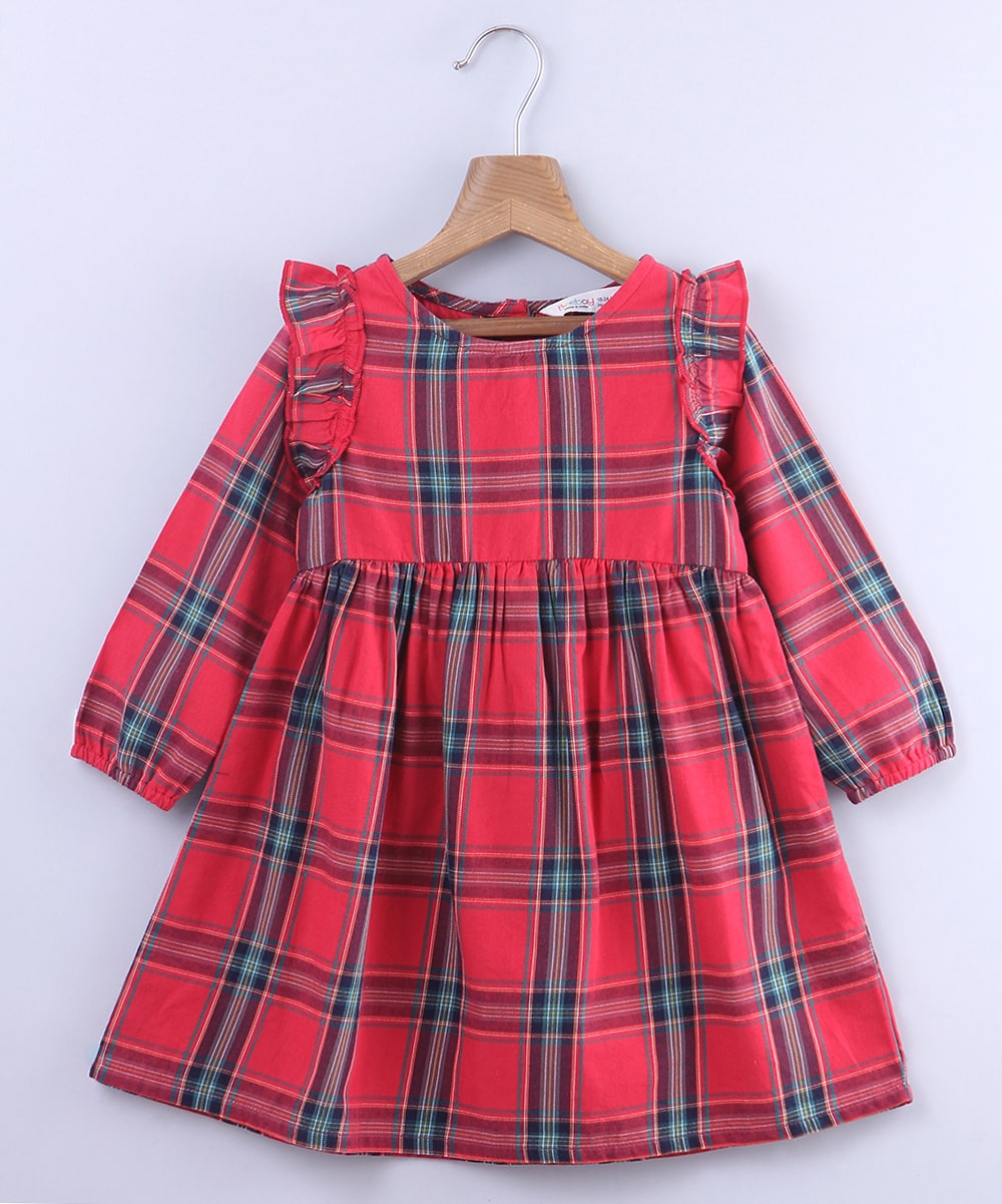 

Beebay Baby girl Cotton Checked Princess frock - Red