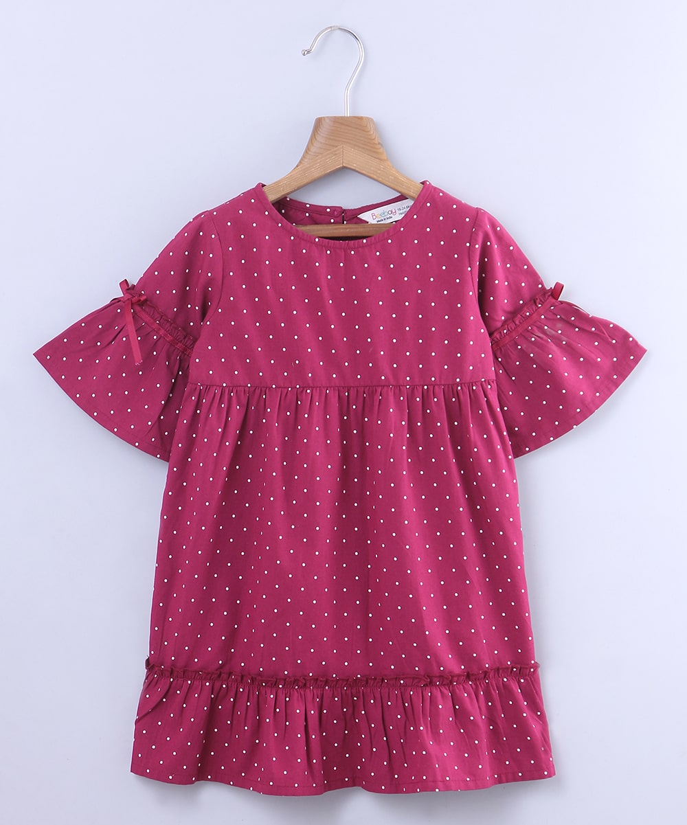 

Beebay Baby girl Cotton Polka dots Princess frock - Maroon