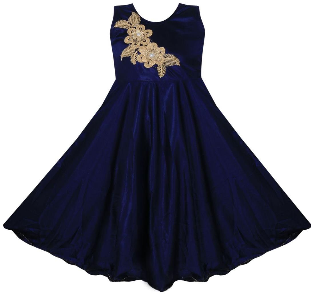 

BENKILS Blue Satin Sleeveless Knee Length Princess Frock ( Pack of 1 )