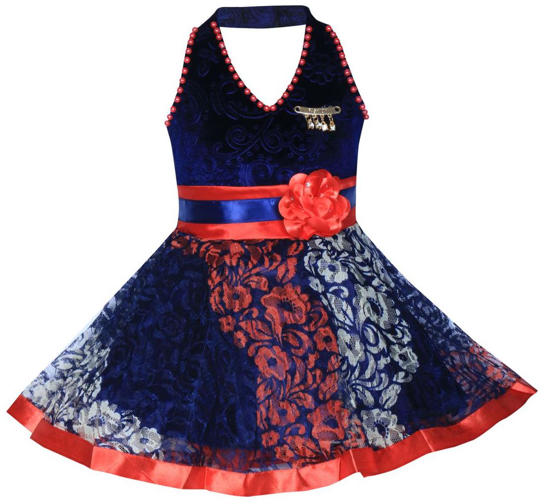 

BENKILS Blue Velvet Sleeveless Knee Length Princess Frock ( Pack of 1 )
