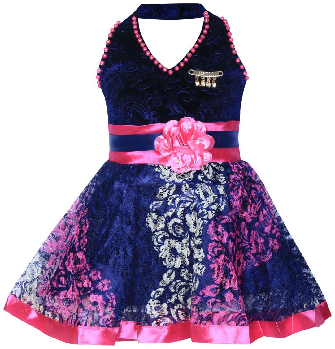 

BENKILS Blue Velvet Sleeveless Above Knee Princess Frock ( Pack of 1 )