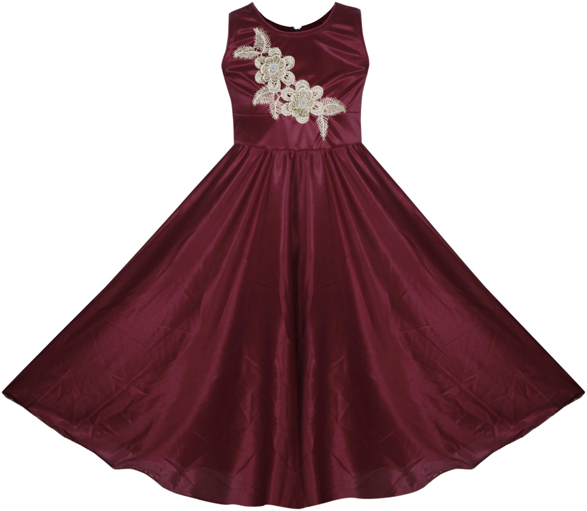 

BENKILS Satin Embellished Sleeveless Gown - Maroon