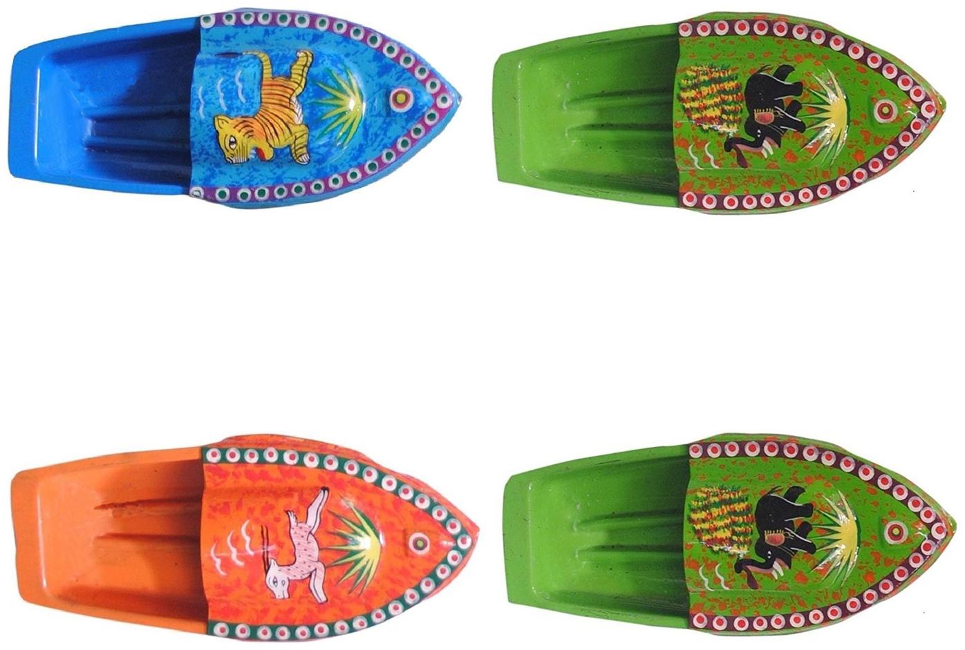 

BG Bazzar Gali BG Bazzar Gali 4 pcs Hand Painted Animal Design Fun Steam Powered Tin Toy Boat Nav Pop Put Putt Candle Fuel Flame with Dropper