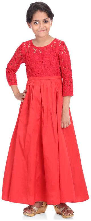 BIBA Red Anarkali Poly Metallic Cotton Dress Size 11 (KW3030)