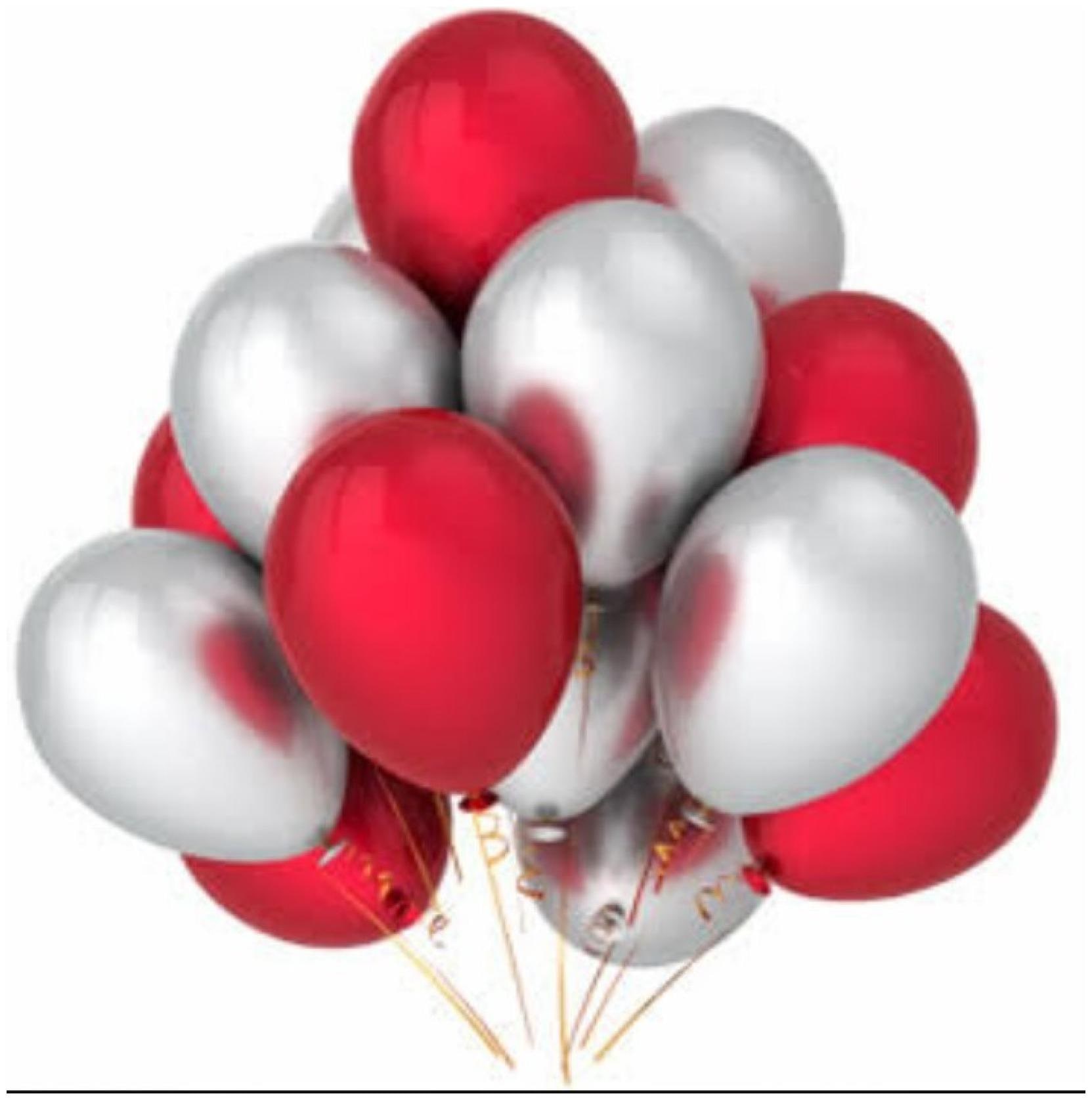 

BIG Size Metallic Balloons 12 inch (Red Silver Pack of 100) FREE Banner