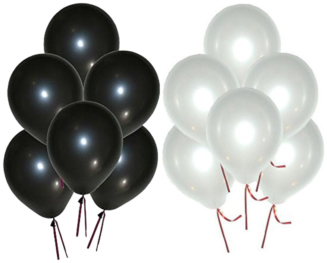 

BIG Size Metallic Balloons 12 inch (Black White Pack of 50) FREE Banner