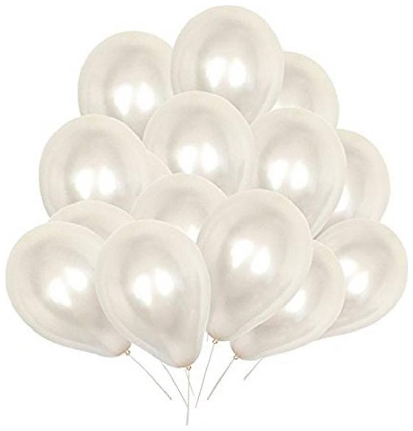 

BIG Size Metallic Balloons 12 inch (White Pack of 100) FREE Banner