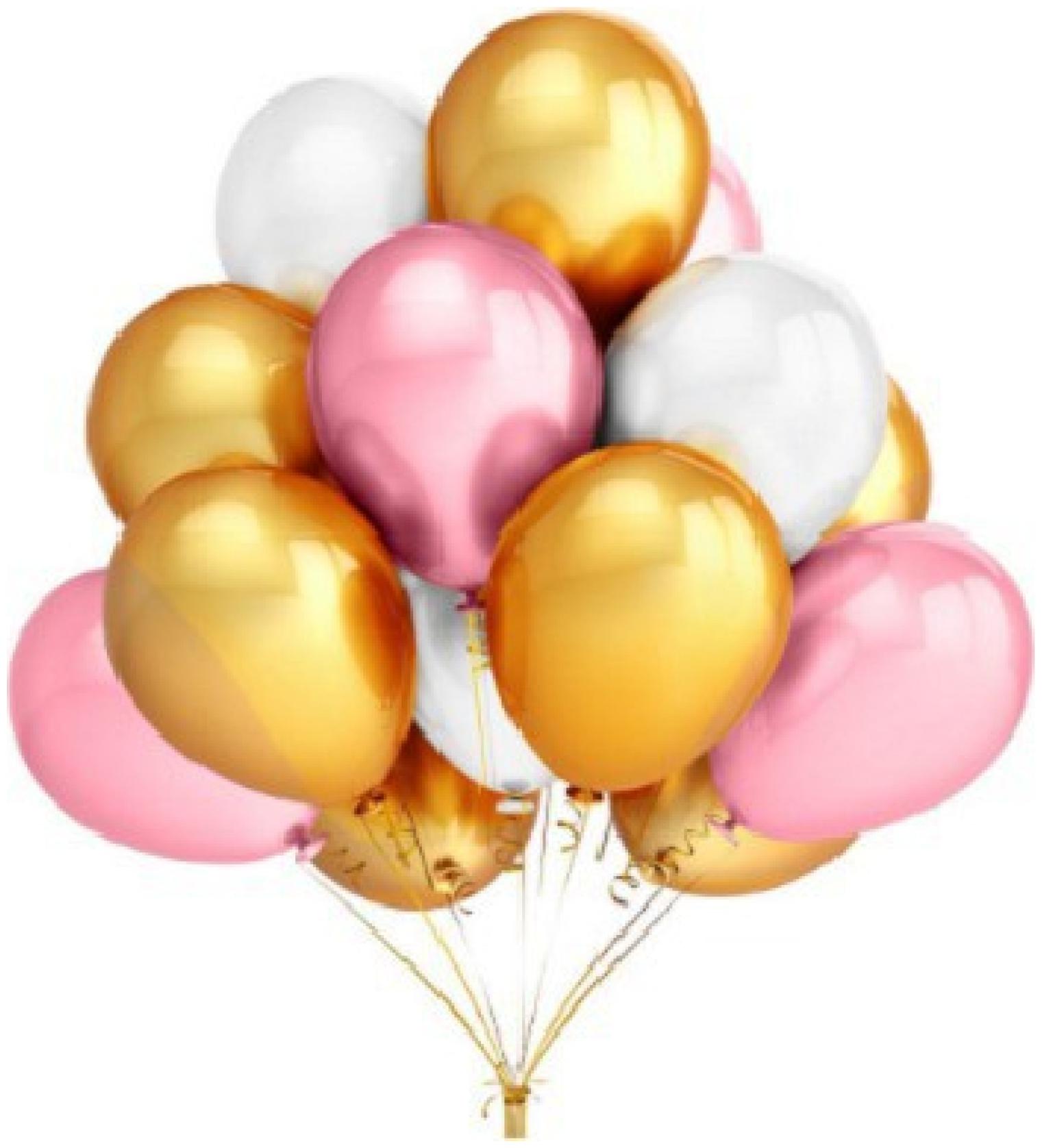 

BIG Size Metallic Balloons 12 inch (Gold White Pink Pack of 100) FREE Banner
