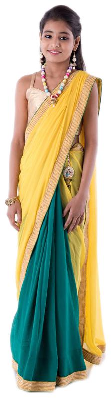 

BINORI Girl s Georgette Embellished Sleeveless Saree - Multi
